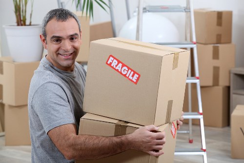 A moving truck loaded with boxed household items