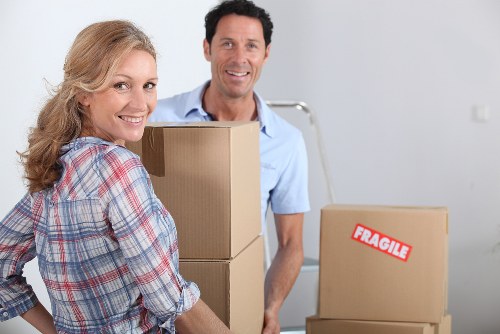 Office packing supplies and boxes arranged for a business move